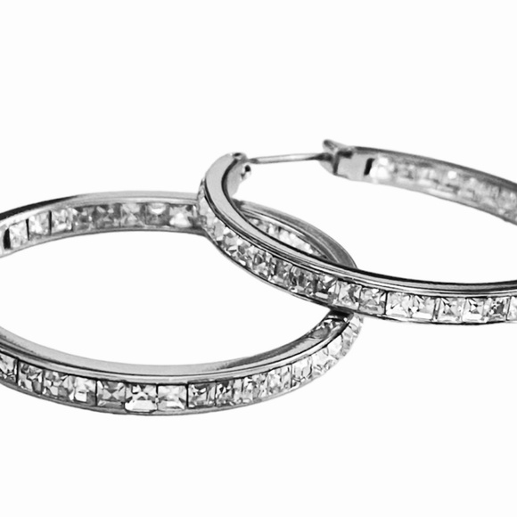 NEW Michael Kors Inside/Outside Hoop Earrings CZ Crystals $133 - Picture 6 of 13